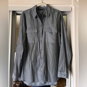 Striped Express Long Sleeve Button Down Blouse